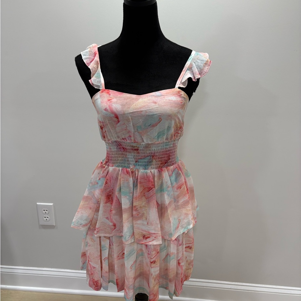 SHEIN Pink and Blue Ruffle Dress